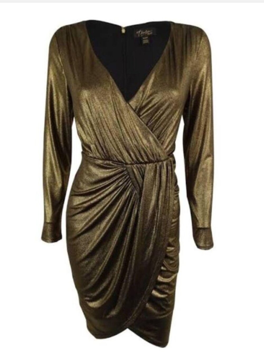 Thalia Sodi metallic gold cocktail sheath dress